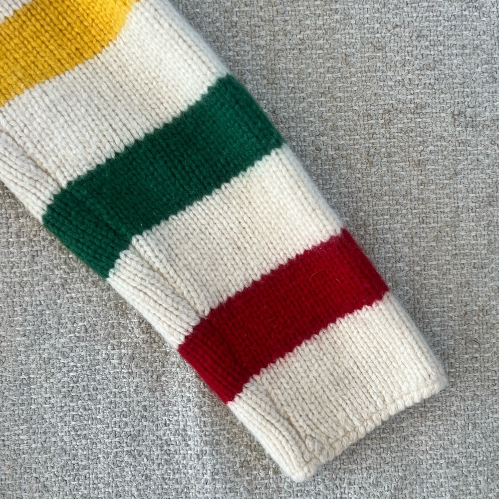 Liz Claiborne Vtg lambs wool blend tie waist sweater, Hudson Bay stripe design - Picture 11 of 16